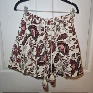 JOIE Linen Blend Floral Drawstring Waist Shorts Brown Paisley Size 6